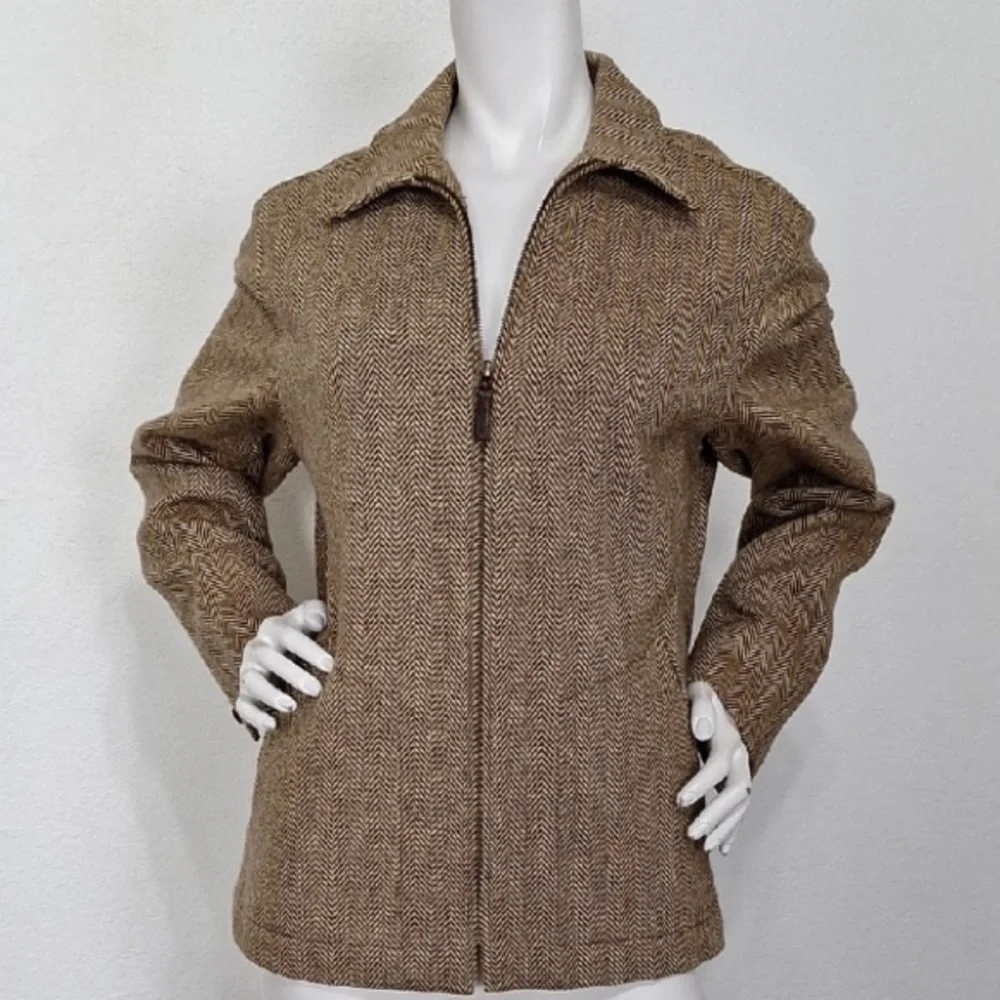 Lauren Ralph Lauren Quiet Luxury Beige Brown Lambswool Herringbone Coat Size 10 - Picture 2 of 12